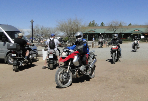 Bikes entering the motorcycle corral at the Overland Expo