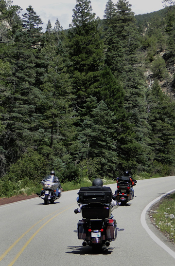 Bikers passing on a New Mexico road