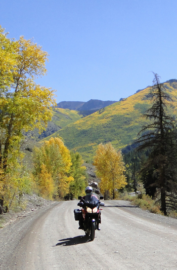 Dual-sport riding in the mountains in the fall