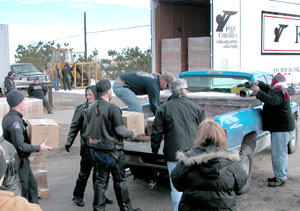 unloading food boxes