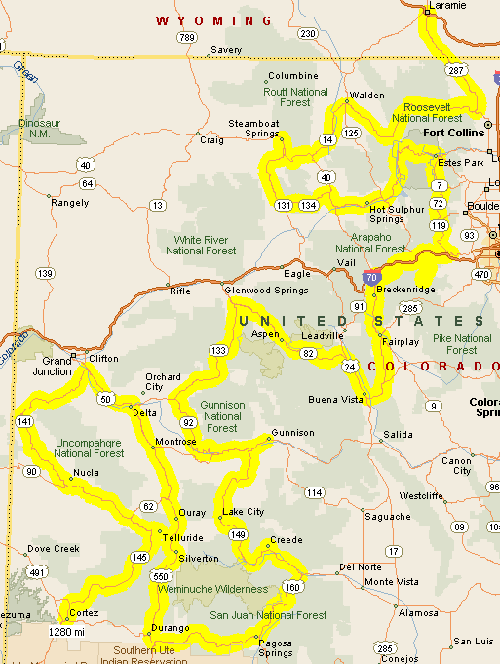 Map of three-day Colorado ride