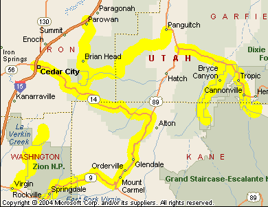 map of southwestern Utah